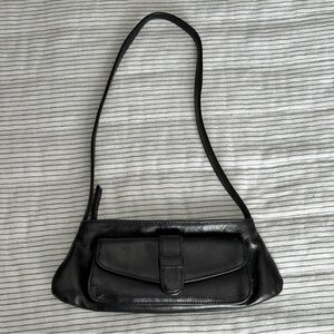 Petite Black Faux Leather Shoulder Bag